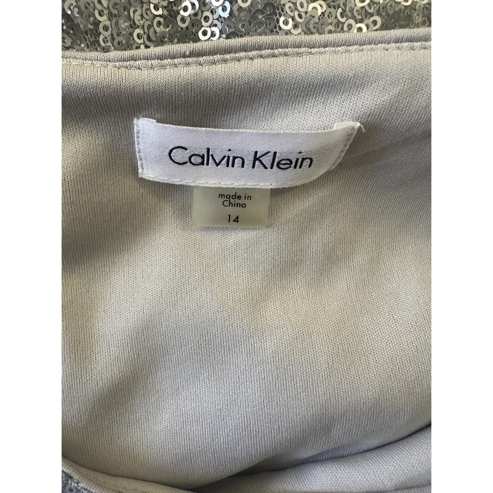 NWT Calvin Klein Sequin Ruched Sheath Shift Dress Silver Pleated Bodycon Size 14 - Picture 14 of 16